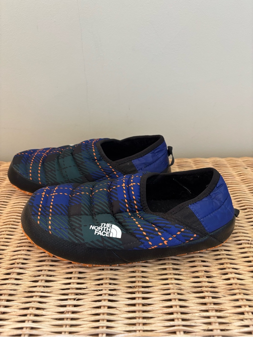 The North Face Thermoball Blue and Green Plaid Slip-On Slippers